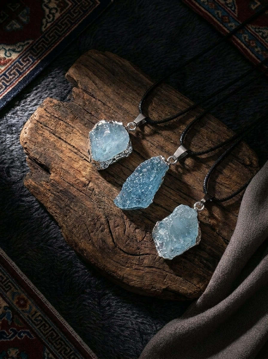 Sea Raw Stone Aquamarine Raw Stone Pendant Necklace