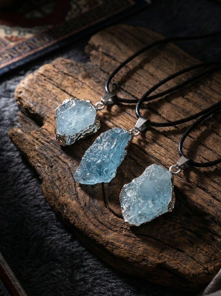 Sea Raw Stone Aquamarine Raw Stone Pendant Necklace