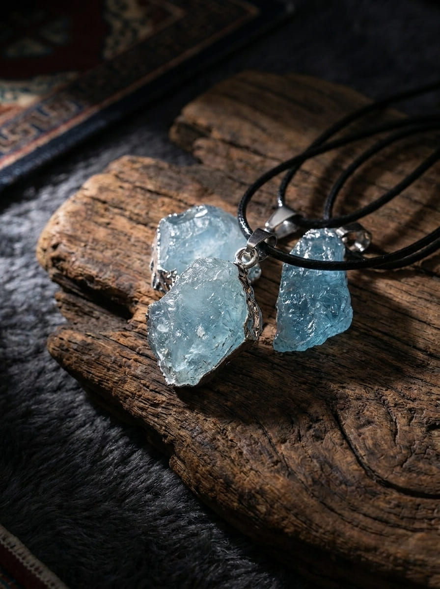 Sea Raw Stone Aquamarine Raw Stone Pendant Necklace