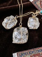 Golden Cage Raw Stone Natural Crystal Raw Stone Wire-Wrapped Necklace