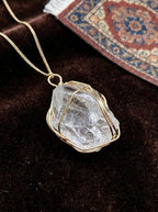 Golden Cage Raw Stone Natural Crystal Raw Stone Wire-Wrapped Necklace