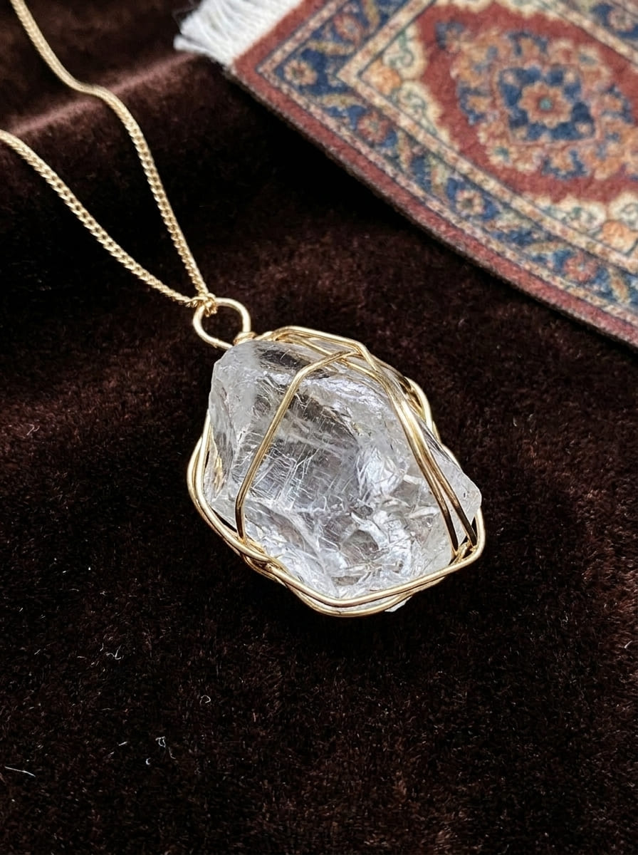 Golden Cage Raw Stone Natural Crystal Raw Stone Wire-Wrapped Necklace