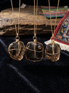 Golden Cage Raw Stone Natural Crystal Raw Stone Wire-Wrapped Necklace