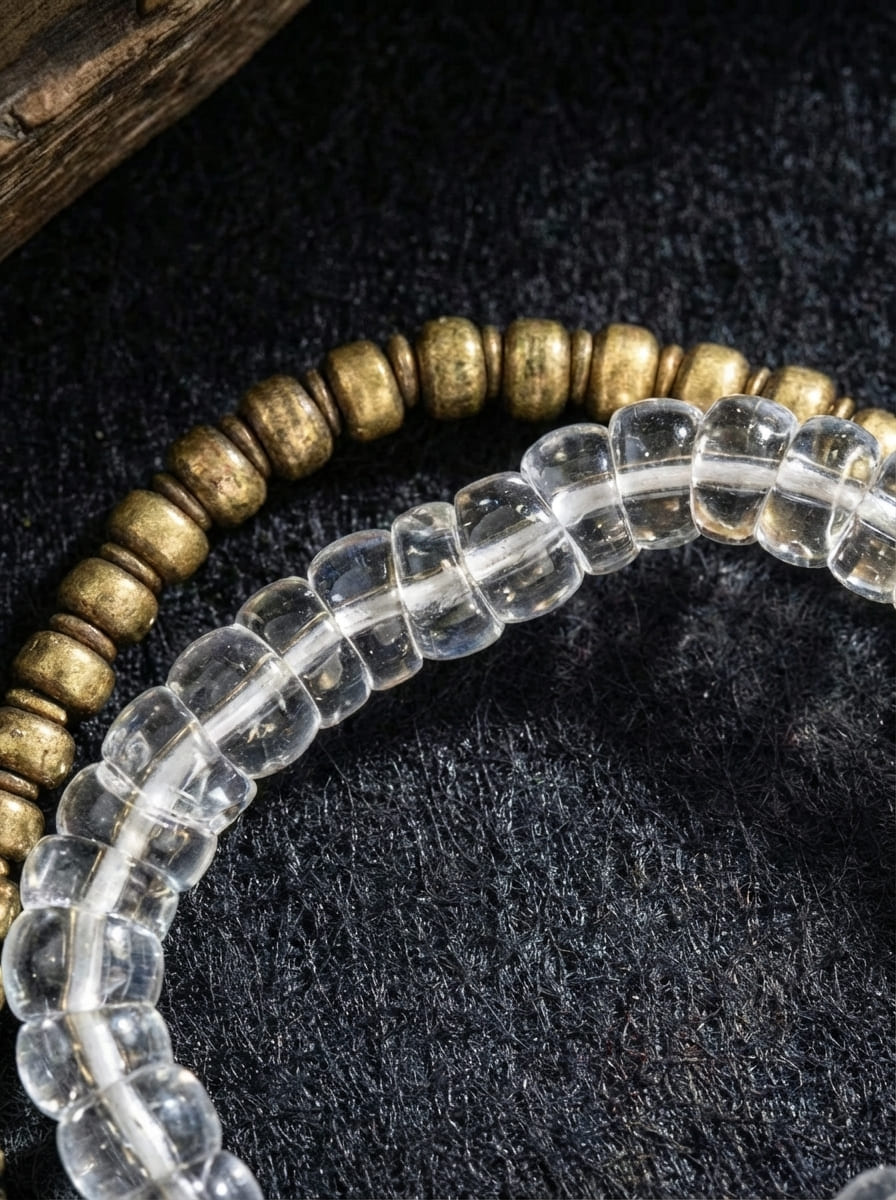 「Ark of Life」Irregular White Crystal & Brass Bull Head Bracelet