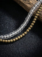 「Ark of Life」Irregular White Crystal & Brass Bull Head Bracelet