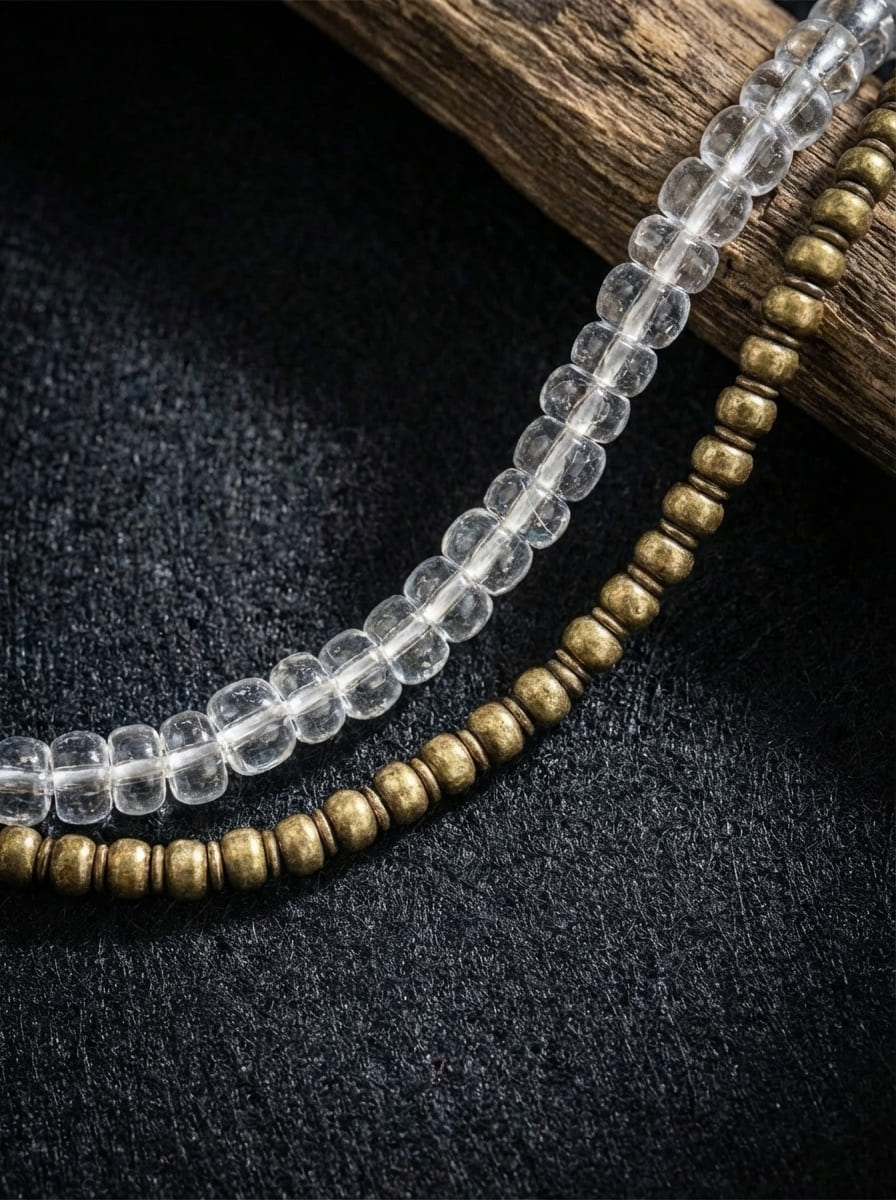 「Ark of Life」Irregular White Crystal & Brass Bull Head Bracelet