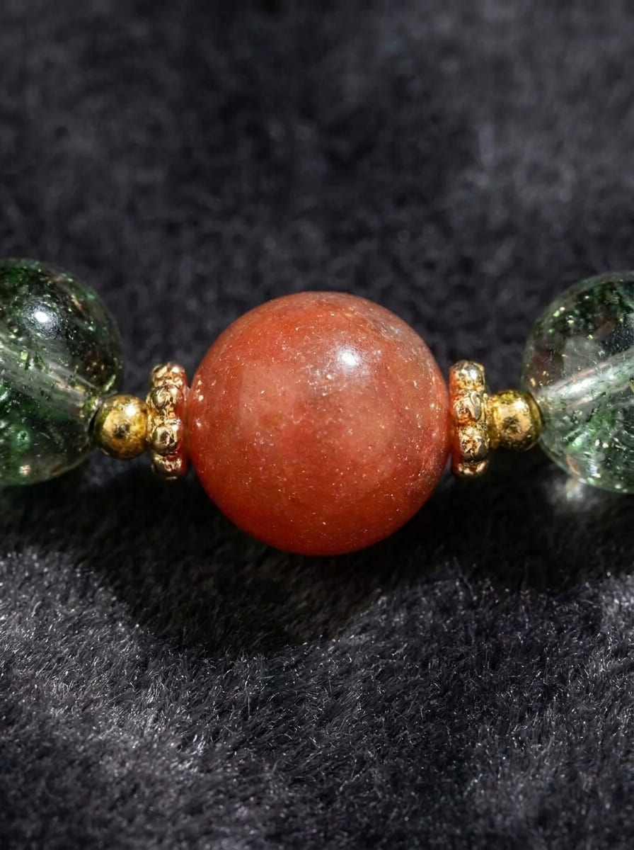 「Good Luck」Green Crystal and Sunstone Bracelet