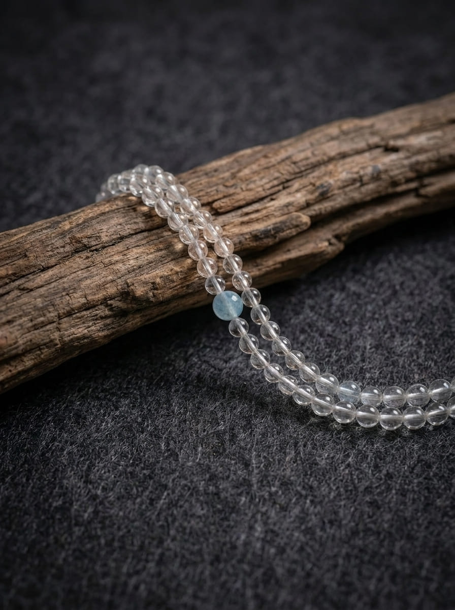 「Qing Lan」 Clear Crystal and Aquamarine Double-Layer Bracelet