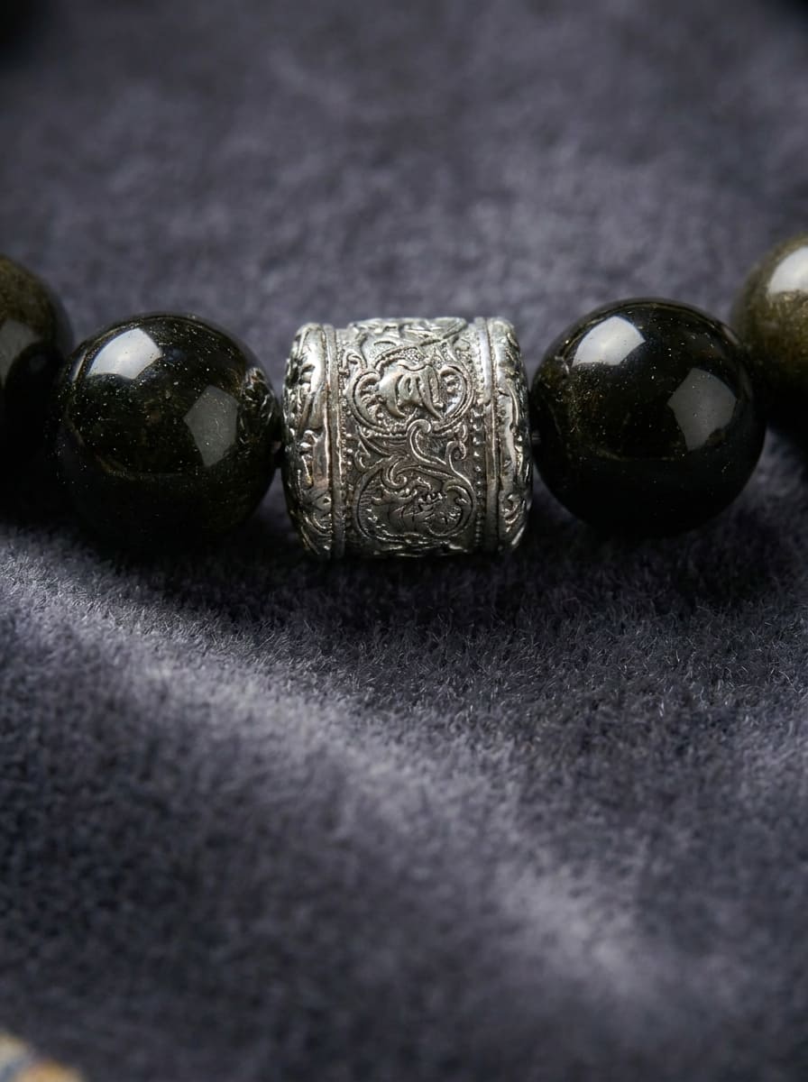 Golden Shadow and Ink Glow Obsidian Multi-Gem Bracelet