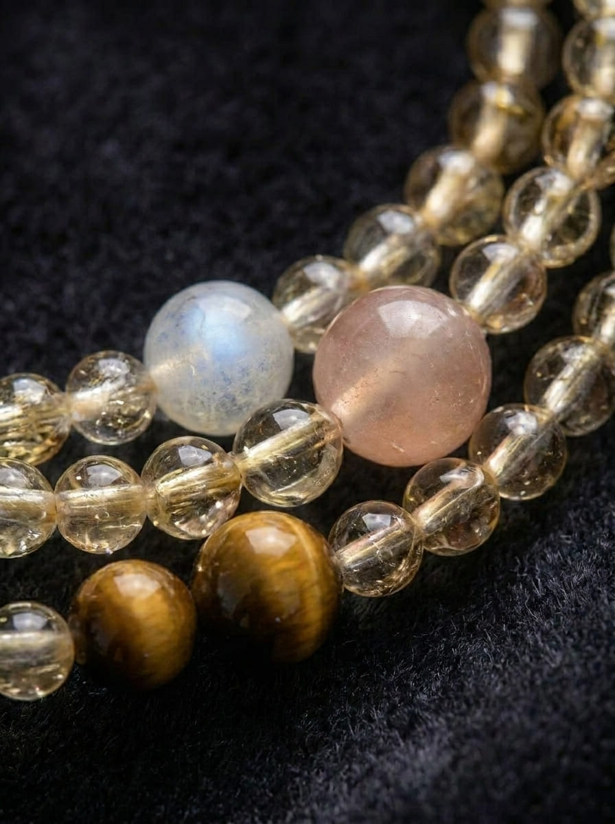 Golden Luck Multi-Gem Golden Hair Crystal Triple-Layer Bracelet