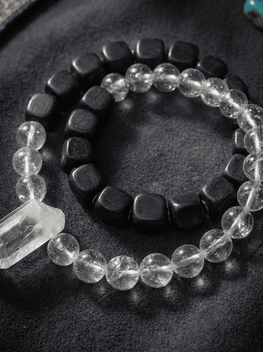 「Qing Tan」 Sandalwood & White Crystal Bracelet
