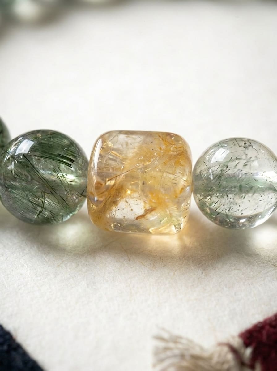 「Emerald Hidden Spirit」 Green Crystal & Citrine Bracelet