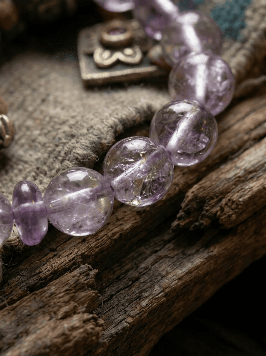 Purple Aura Dawn · Amethyst & Amber Bracelet