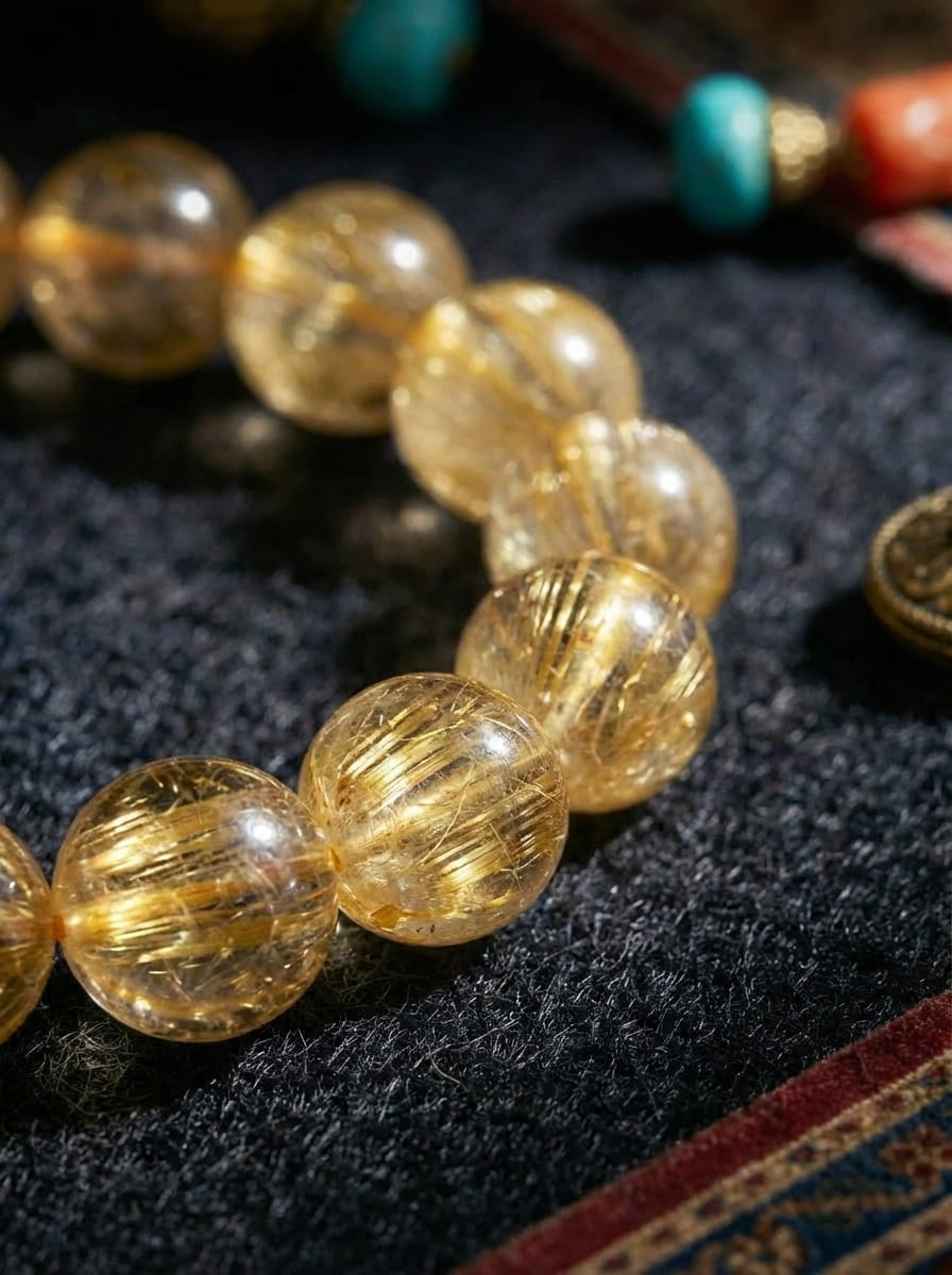 「Golden Shine & Azure Glow」Tibetan Style Natural Citrine Inlaid Aquamarine Bracelet