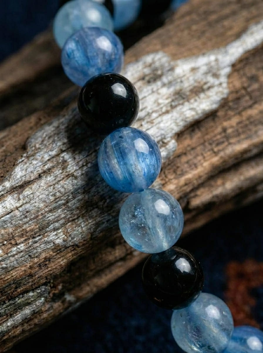 「Void Realm」Aquamarine and Obsidian Multi-Gem Bracelet