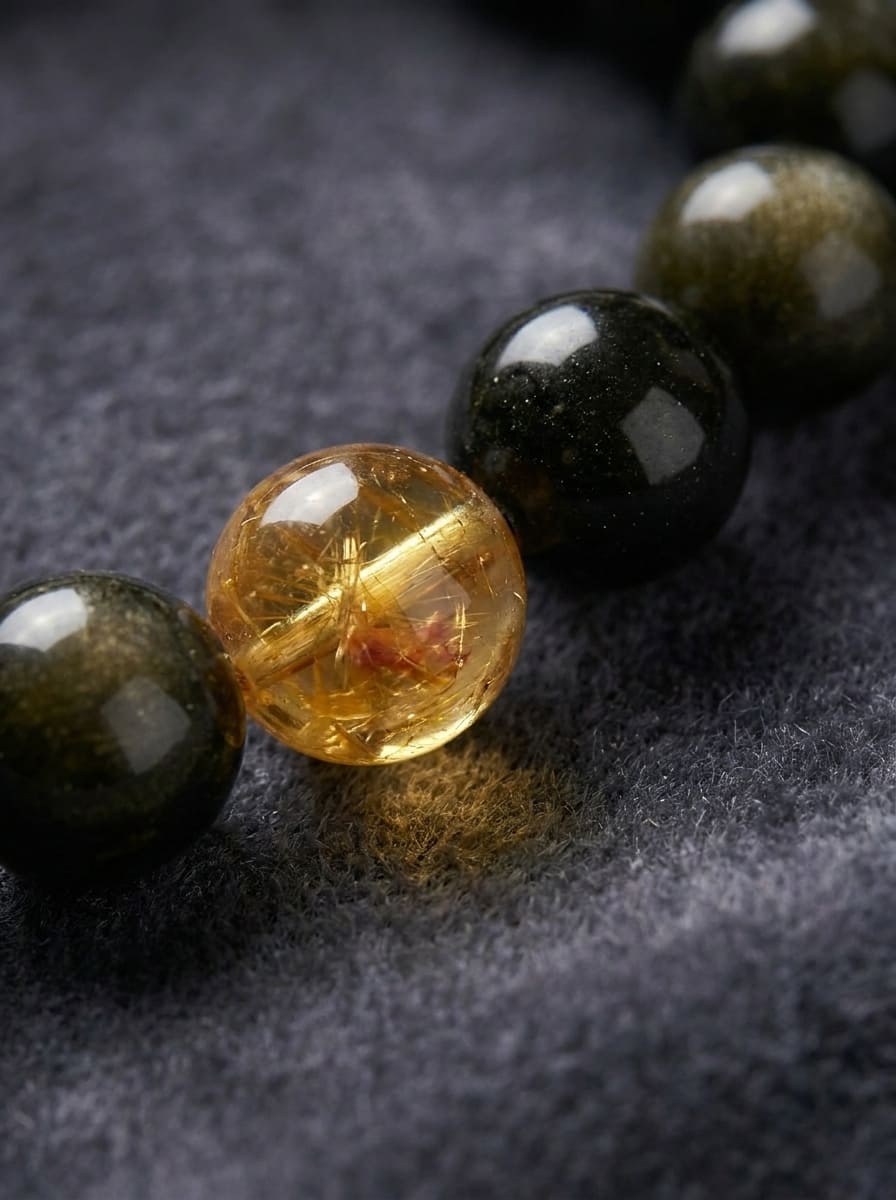 Golden Shadow and Ink Glow Obsidian Multi-Gem Bracelet