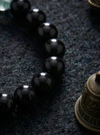 「Secluded Realm」 Obsidian & Green Phantom Crystal Bracelet