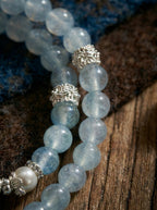 Blue Sea Butterfly Whisper · Aquamarine and Pearl Bracelet