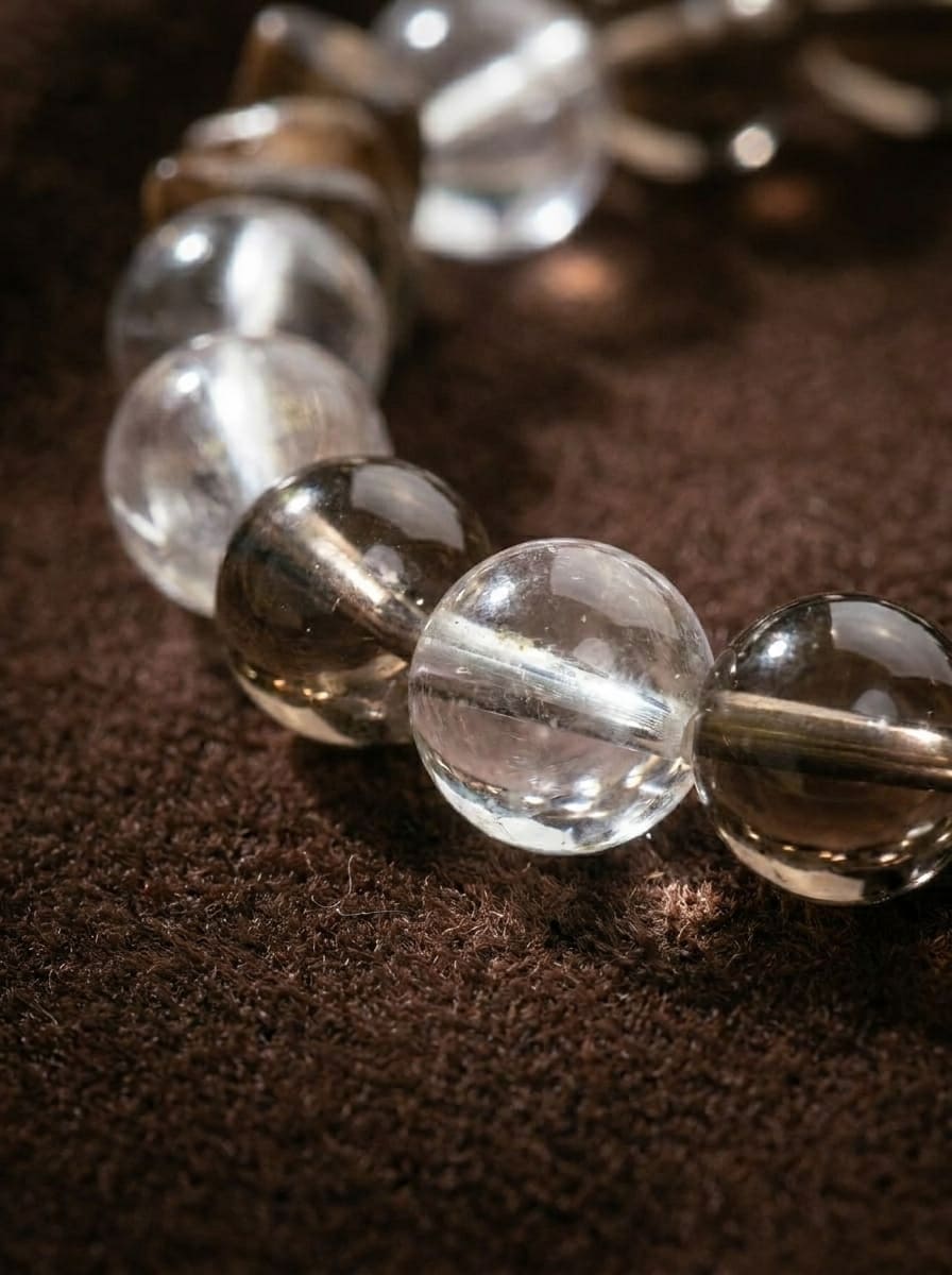 「Jing Tan」 (Quiet Sandalwood) White Crystal, Smoky Quartz & Agarwood Bracelet
