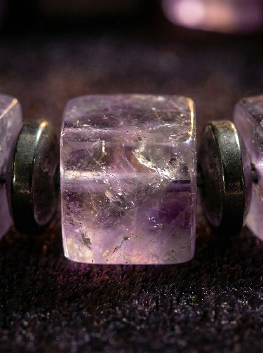 Amethyst Square Guardian · Amethyst & Silver Obsidian Bracelet