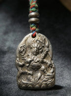 Tibetan Six-Armed Mahakala Hand-Carved Cold Iron Talisman Pendant