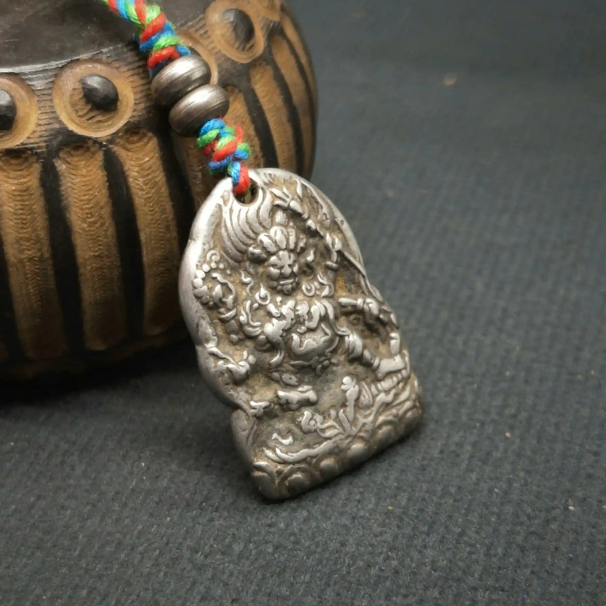 Tibetan Six-Armed Mahakala Hand-Carved Cold Iron Talisman Pendant