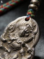 Tibetan Six-Armed Mahakala Hand-Carved Cold Iron Talisman Pendant