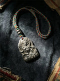 Tibetan Six-Armed Mahakala Hand-Carved Cold Iron Talisman Pendant