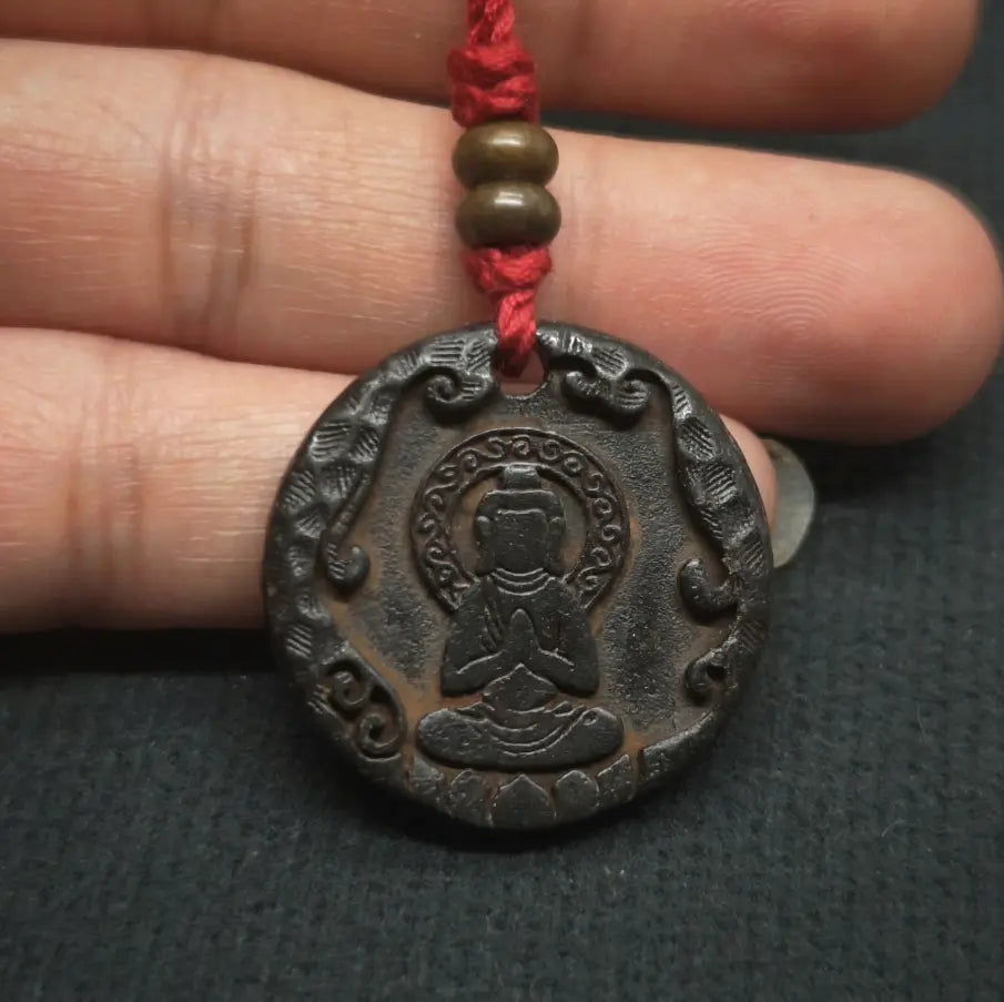 Tibetan Cold Iron Formless Buddha & Ten Symbols of Freedom Cold Iron Amulet
