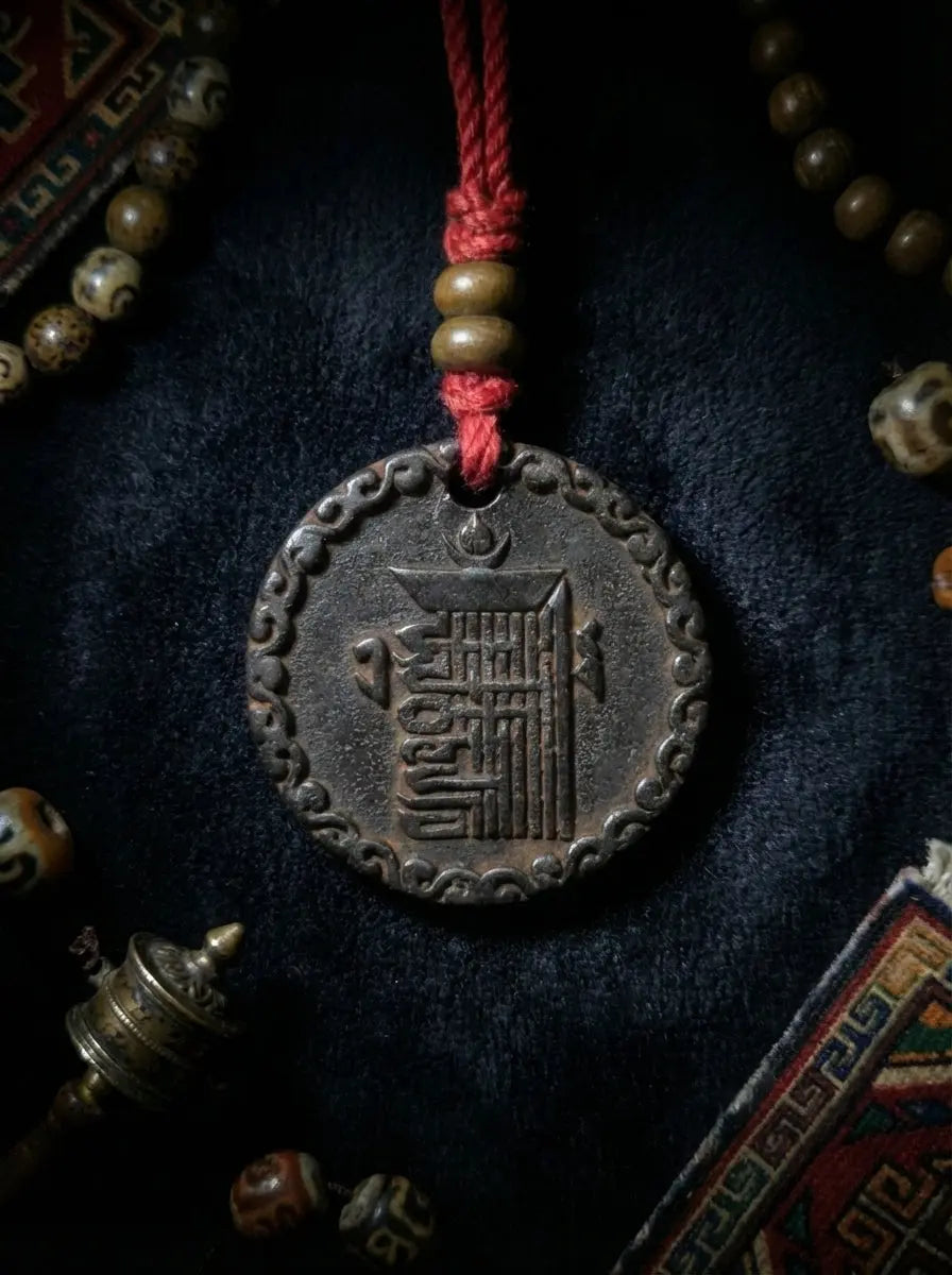 Tibetan Cold Iron Formless Buddha & Ten Symbols of Freedom Cold Iron Amulet