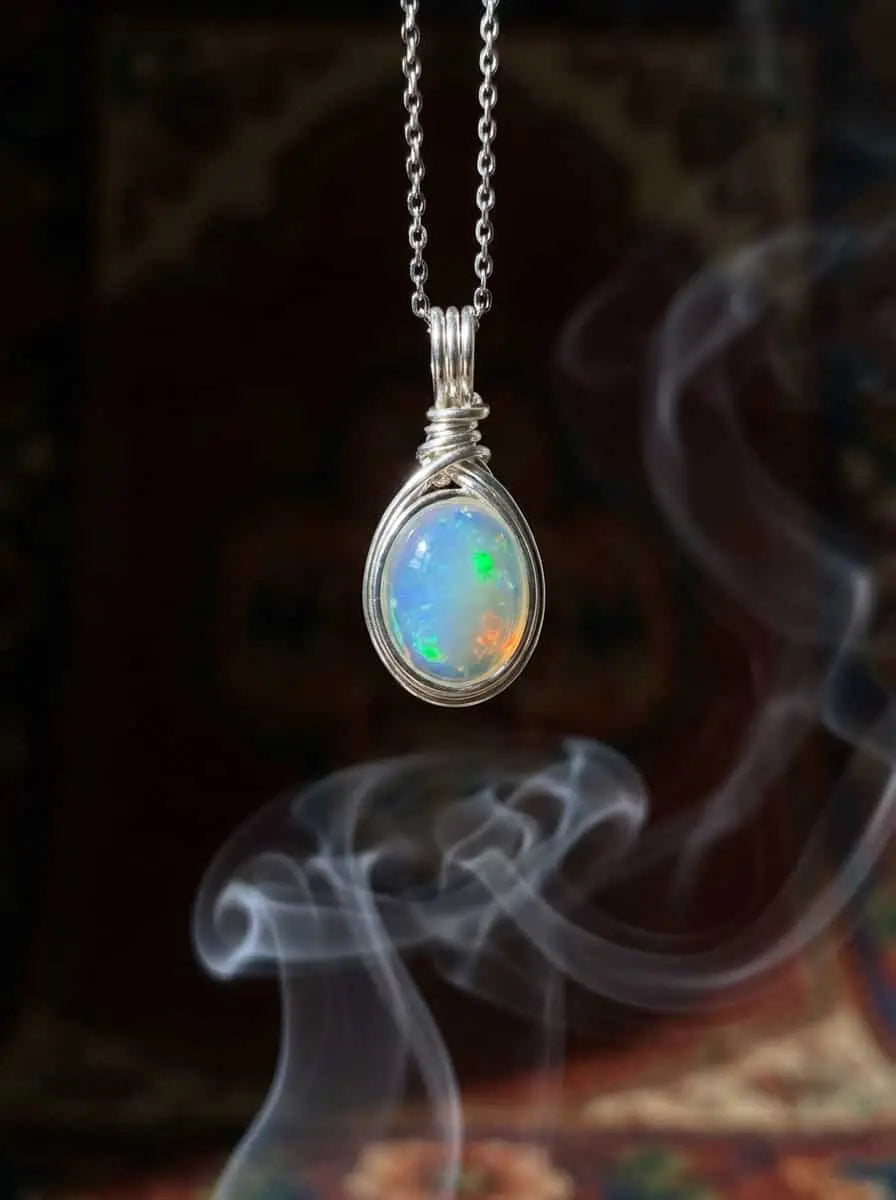 Niche Healing Clavicle Necklace | Colorful Sugar Bean Series White Opal Hand-Wound Sterling Silver Pendant Necklace