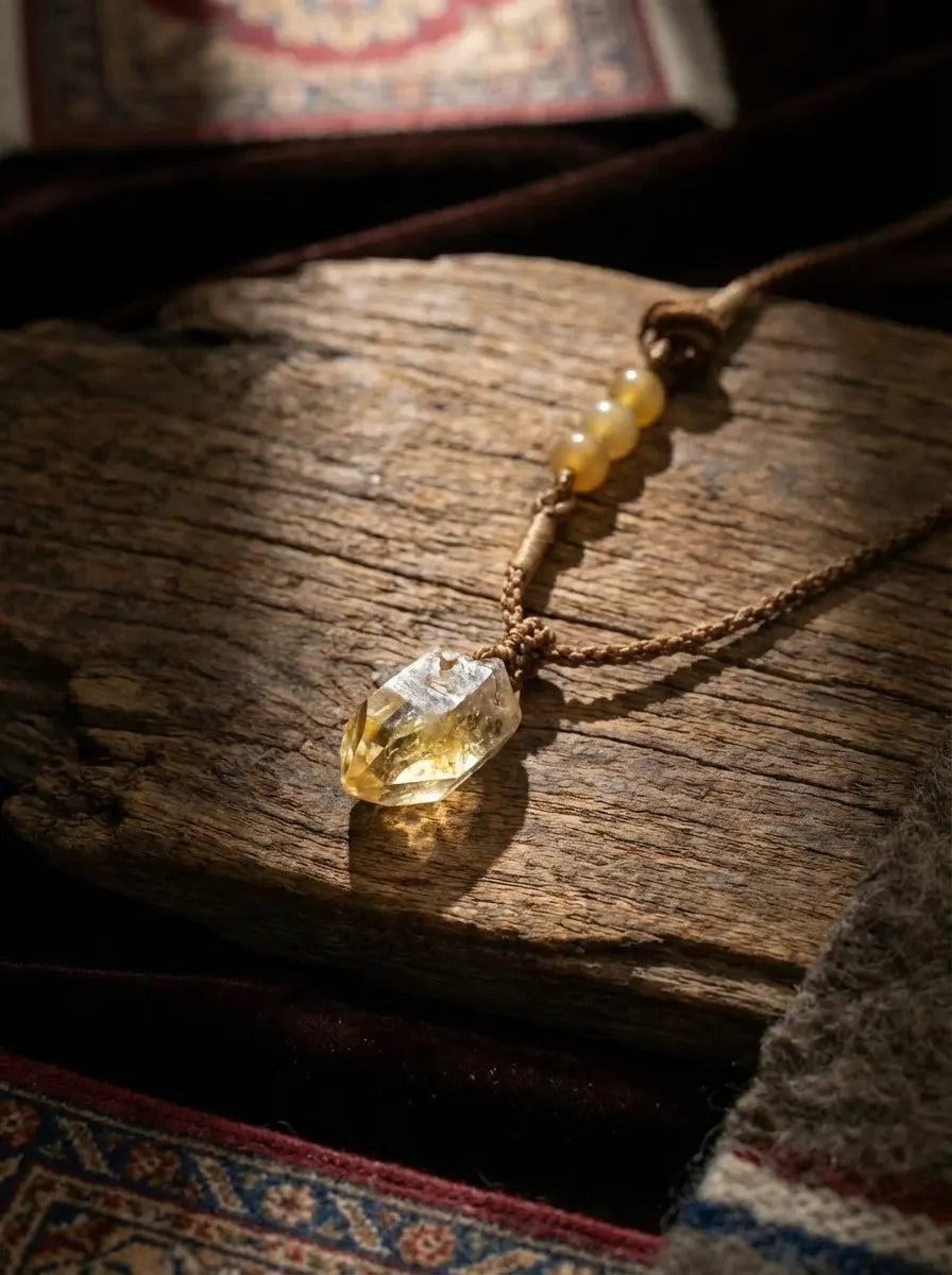 Original Design Citrine Braided Rope Necklace | Long Maillard Retro Sweater Chain