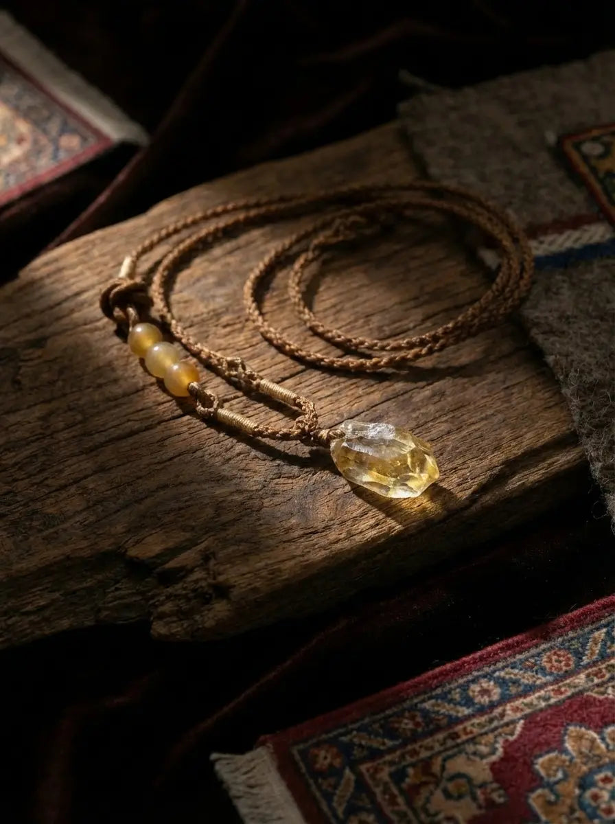 Original Design Citrine Braided Rope Necklace | Long Maillard Retro Sweater Chain