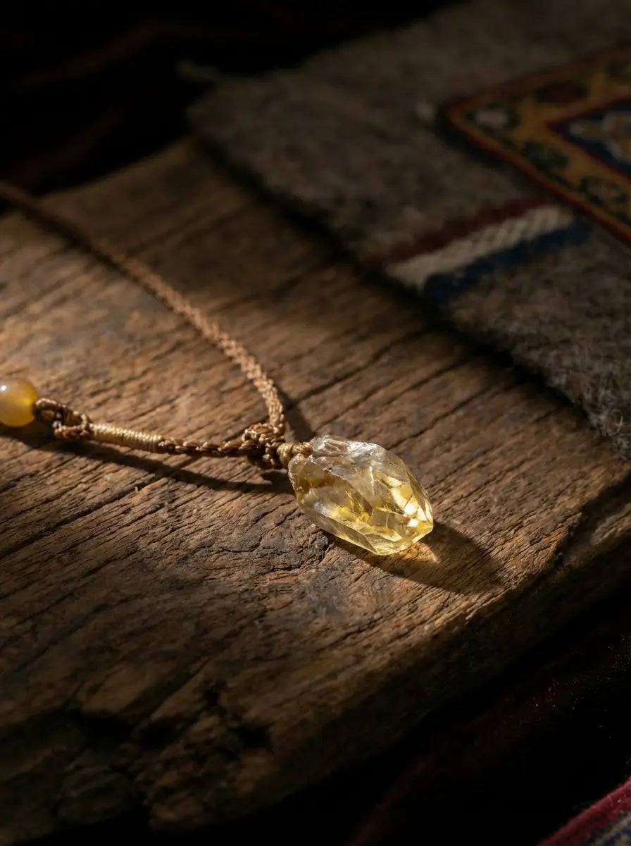 Original Design Citrine Braided Rope Necklace | Long Maillard Retro Sweater Chain