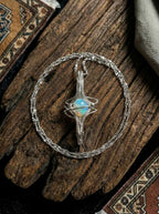 Original Planet Ring Design | Natural White Opal Sterling Silver Wrapped Necklace Unique Niche Choker