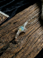 Original Planet Ring Design | Natural White Opal Sterling Silver Wrapped Necklace Unique Niche Choker