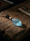 High-End Irregular Aquamarine Raw Stone Pendant | Blue Crystal Necklace Niche Design Choker