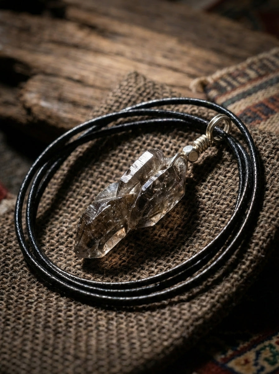 Natural Sparkling Crystal Raw Stone Pendant Necklace | Black Sparkling Crystal Pendant Unisex Wealth-Attracting Chain Sweater Necklace