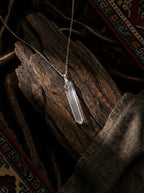Tapered White Crystal Hexagonal Prism Raw Stone Pendant | Unisex Amorphous Single-Point Trendy Necklace