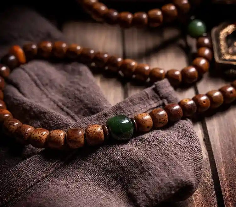 Patinated Moon & Star Bodhi Vintage Tibetan Mala
