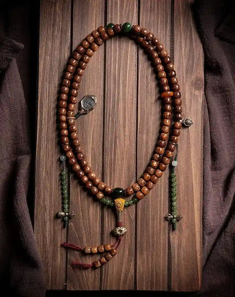 Patinated Moon & Star Bodhi Vintage Tibetan Mala