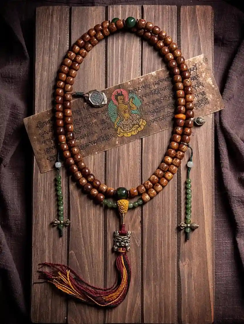 Patinated Moon & Star Bodhi Vintage Tibetan Mala