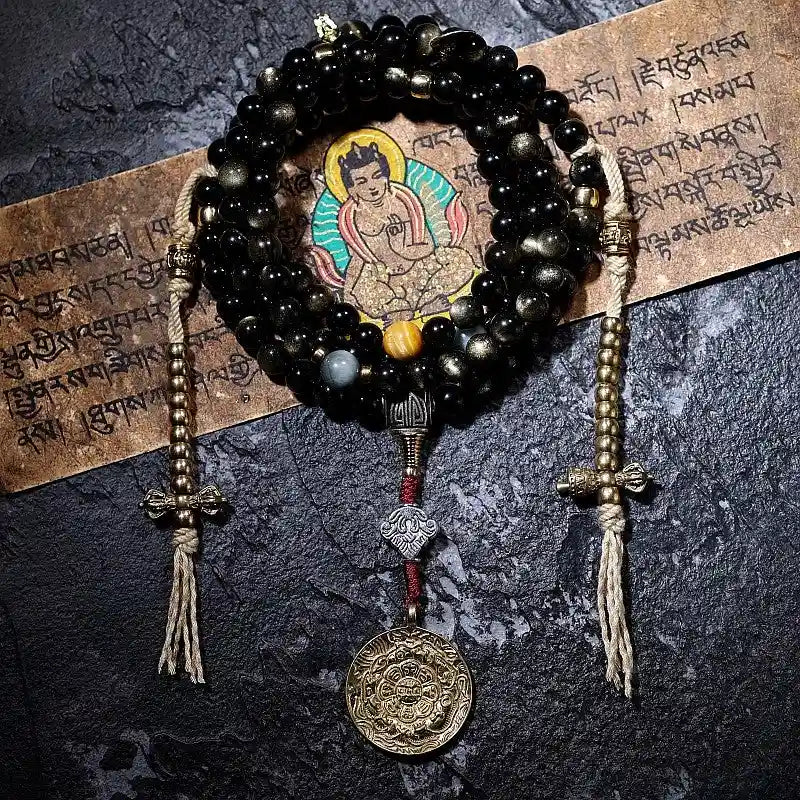 Himalsoul Sunlight Gold Sheen Obsidian Bagua Mala