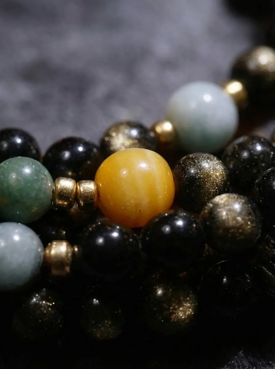 Himalsoul Sunlight Gold Sheen Obsidian Bagua Mala