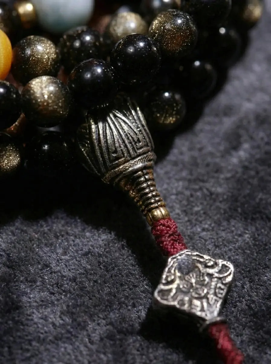 Himalsoul Sunlight Gold Sheen Obsidian Bagua Mala