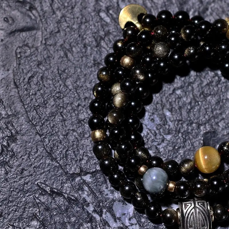 Himalsoul Sunlight Gold Sheen Obsidian Bagua Mala