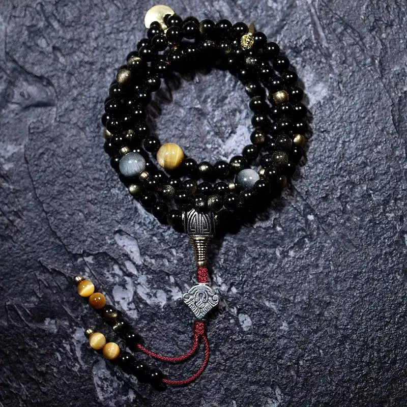 Himalsoul Sunlight Gold Sheen Obsidian Bagua Mala