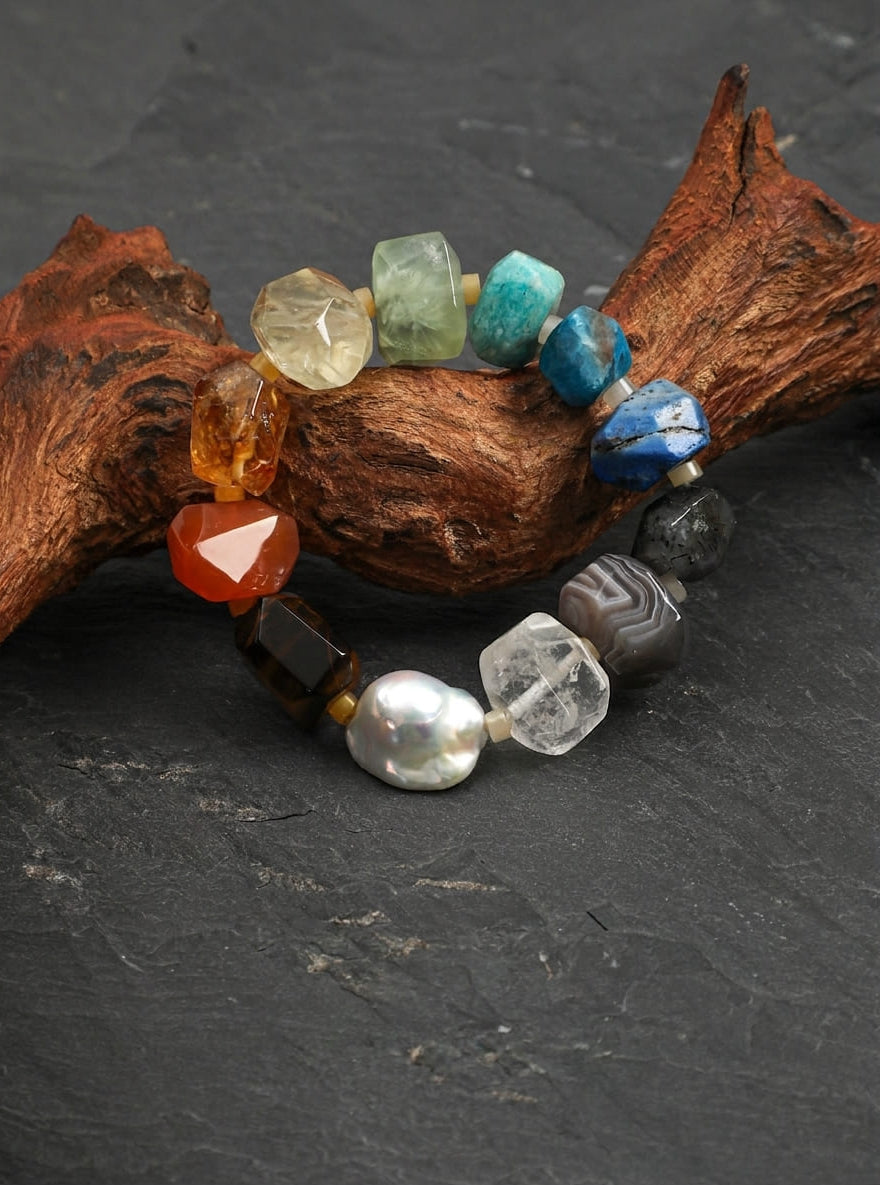 Spiritual Amber Zen Heart · Lapis Lazuli & Crystal Multi-Gem Bracelet