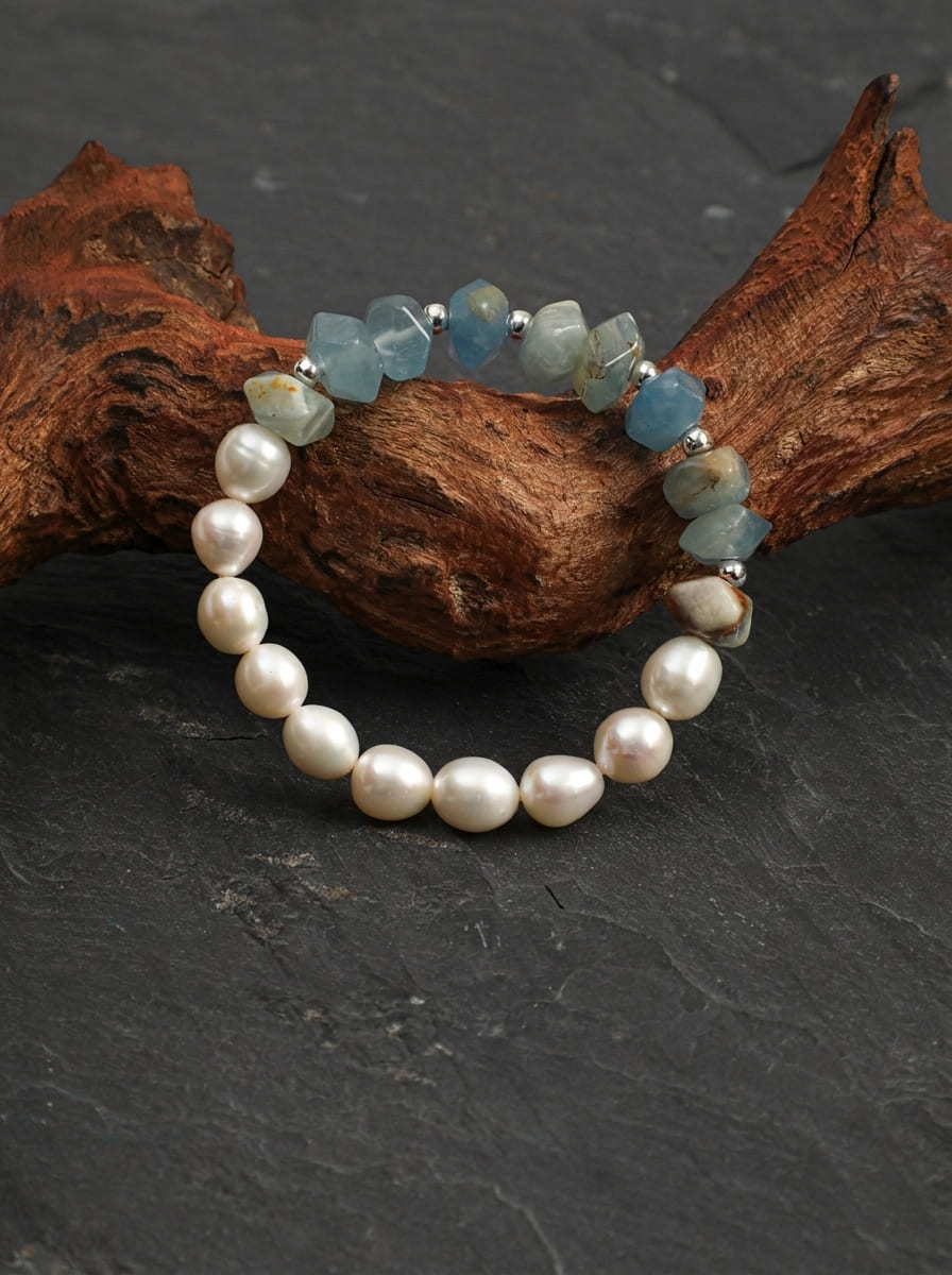 Snow Amber Blue Charm · Pearl & Gemstone Bracelet