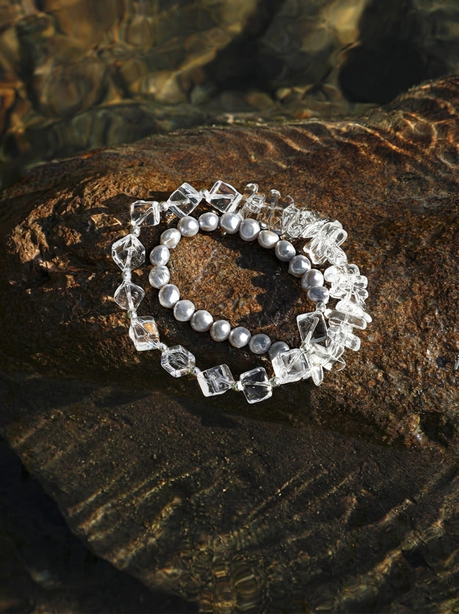 Crystal Grey Purification · Pearl & Crystal Bracelet